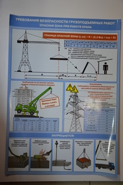 Плакат "Требования безопасности грузоподъёмных работ.Опасная зона при работе крана."