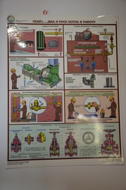 Плакат "Безопасная эксплуатация паровых котлов (подготовка и пуск котла в работу и др.)"